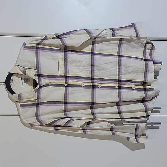 Old Navy Purple, Yellow, and Black Plaid Flannel Shirt - Picture 1 of 5